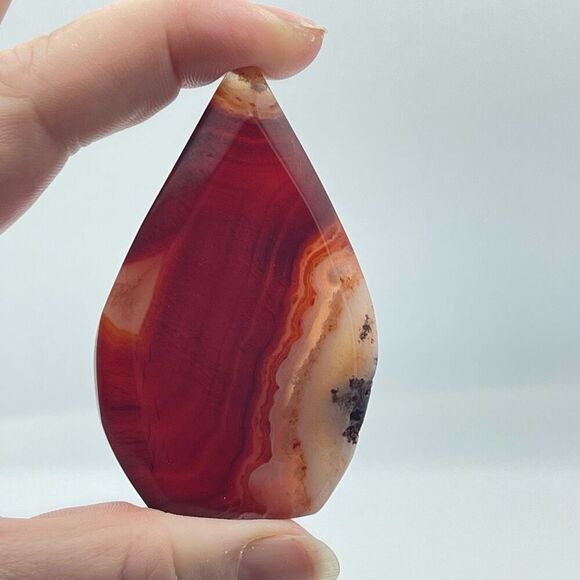 Carnelian banded agate red orange white standing teardrop water drop 2.73” - Picture 6 of 7
